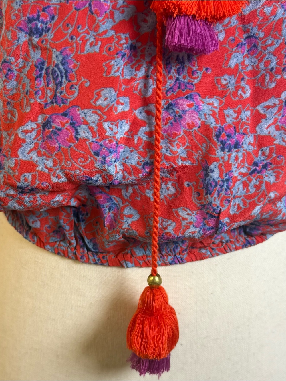 FIGUE 100% Silk Floral Ruffled Tassel Tank Top Blouse Off Shoulder S XS Floral - Picture 2 of 7